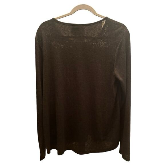 Bobeau Gray Long Sleeve Henley Tee L – Lightweight Sheer Knit Top - Picture 2 of 5